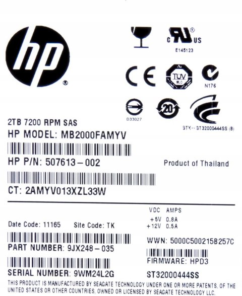 Dysk HP 575057-001 2TB 3,5" SAS 7200RPM Dysk HP 575057-001 2TB 3,5" SAS 7200RPM